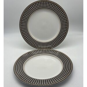 2 ROYAL DOULTON Studio PROVENCE Noir Plaid Dinner Plate 11" EUC